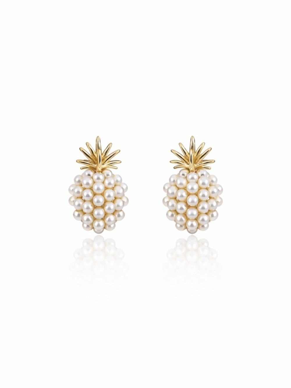 Gold Pearl Pineapple Stud Earrings